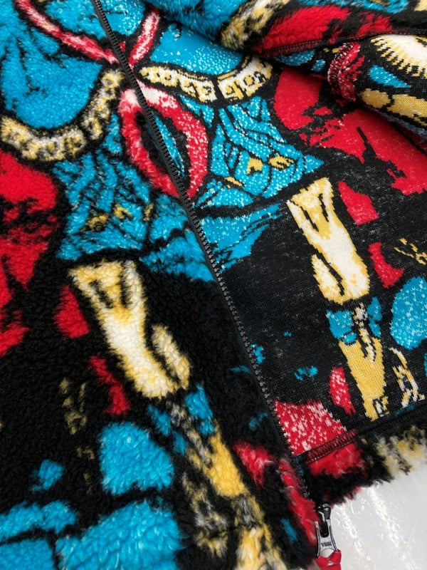 シュプリーム SUPREME 21SS Saint Michael Fleece Jacket セント マイケル フリース ジャケット ジップ ボア ジャケット 総柄 マルチカラー Lサイズ 104MT-558