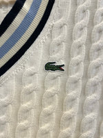 ラコステ LACOSTE アシンメトリー ケーブルニット テニスセーター Ｖネックセーター 白 AF1187 セーター ホワイト サイズ38 101LT-162