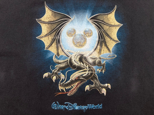 us古着 US 00s 00年代 Walt Disney World Dragon ディズニー ドラゴン 両面プリント 黒 Tシャツ キャラクター ブラック 104MT-1830