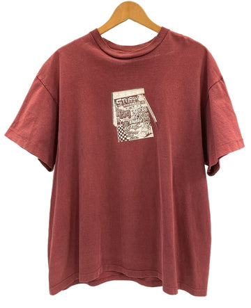 ステューシー STUSSY Vintage ヴィンテージ 90s 紺タグ USA製 袖シングル プリントTシャツ レッド系 バーガンディ系 XL Tシャツ LLサイズ 101MT-3572