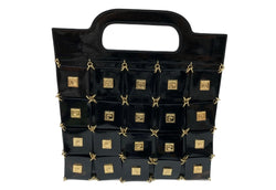 パコラバンヌ paco rabanne ハンドバッグ HANDBAG 正方形 SQUARE パネル デザイン ゴールドロゴ 希少 レア RARE BLACK 黒 バッグ レディースバッグ ハンドバッグ ロゴ ブラック 104B-46
