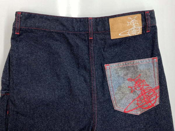 ヴィヴィアンウエストウッド Vivienne Westwood DENIM PANTS デニム パンツ サルエル 変形 ボタンフライ ズボン インディゴ 青 ロゴ S39020001-W003K デニム ブルー Sサイズ 104MB-278