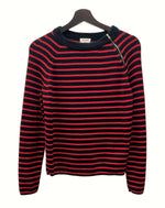 サンローラン Saint Laurent 15AW SHOULDER ZIP WOOL BORDER KNIT ショルダージップ ウール ボーダー ニット 長袖 エディ期 赤 黒 386419 Y1JC1 セーター ボーダー レッド XSサイズ 104MT-1071