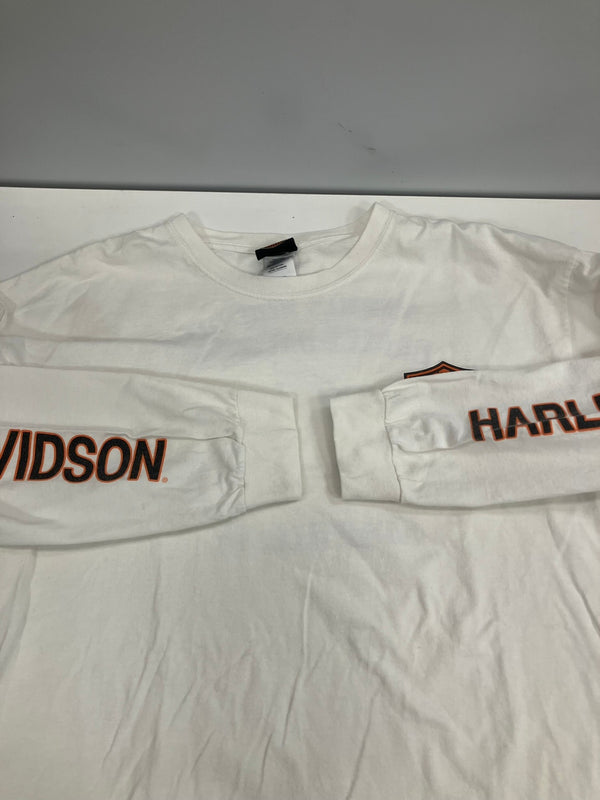 ハーレーダビッドソン Harley-Davidson バーアンドシールドロゴ No.1 RWBロゴ LIVE FREE RIDE FREE 袖プリント 両面プリント XL ロンT ホワイト LLサイズ 101MT-4539