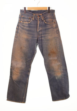 リーバイス LEVI'S 501xx 1947 VINTAGE ヴィンテージ デニム 40年代 40's 40s  トップボタン刻印なし 隠しリベット 片面タブ センターセット LEATHER PATCH 革パッチ デニム ブルー 103MB-325