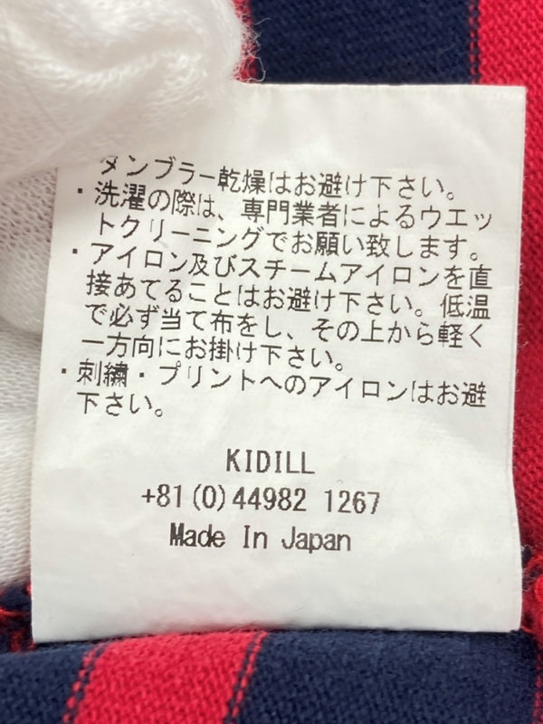 キディル KIDILL Chaos Oversize T-shirts Border ドッキング ボーダー オーバーサイズ 長袖 カットソー 紺 赤 緑 KL377-A ロンT ストライプ マルチカラー フリーサイズ 104MT-550