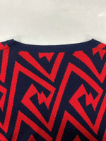 ロエベ LOEWE Crewneck Knit クルーネック ニット デザイン 薄手 赤 紺 セーター 幾何柄 レッド Mサイズ 104MT-1052