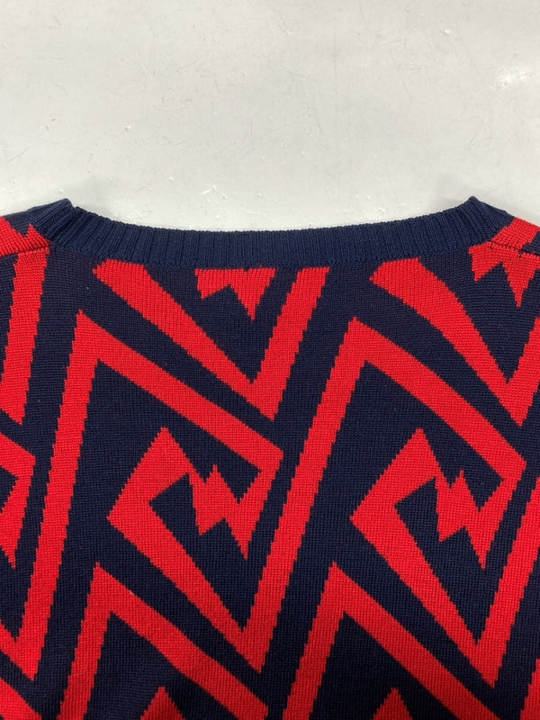 ロエベ LOEWE Crewneck Knit クルーネック ニット デザイン 薄手 赤 紺 セーター 幾何柄 レッド Mサイズ 104MT-1052