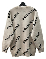 バレンシアガ BALENCIAGA LOGO SWEATER ロゴ セーター クルーネック スラッシュロゴ オーバーサイズ ニット 長袖 厚手 白 セーター 総柄 ホワイト XSサイズ 104MT-2294