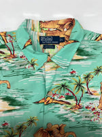 ラルフローレン RalphLauren OPEN COLLAR SHIRT オープン カラー シャツ CALDWELL アロハ ハワイアン 半袖 開襟 緑 半袖シャツ 総柄 グリーン Lサイズ 104MT-1709