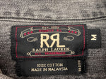 ダブルアールエル RRL 90s 三ツ星タグ ブラックデニム SHIRT シャンブレー ステンカラー フロントボタン チンスト 猫目ボタン ヴィンテージ VINTAGE GRAY 灰色 長袖シャツ 無地 グレー Mサイズ 104MT-1953