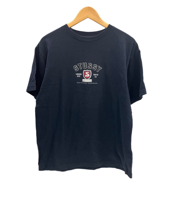 ステューシー STUSSY 90’s~00's OLD STUSSY 銀タグ シールド Sロゴ アメリカ製 MADE IN USA Vintage ヴィンテージ Tシャツ ネイビー Lサイズ 101MT-4482