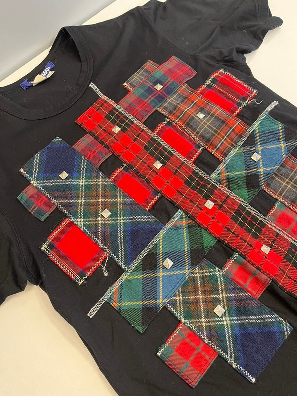 コムデギャルソン COMME des GARCONS JUNYA WATANABE MAN ジュンヤワタナベ  パッチワークチェック スタッズデコレーション 黒 WN-T002 Tシャツ ブラック Sサイズ 101MT-5035