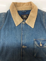 ダブルアールエル RRL 90s DENIM HUNTING JACKET デニム ハンティング ジャケット ボタン 三ツ星タグ Ralph Lauren 青 ジャケット 無地 ブルー Lサイズ 104MT-2295