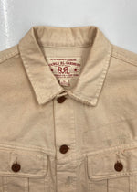 ダブルアールエル RRL DENIM WORK JACKET デニム ワーク ジャケット 錆 リペア加工 Gジャン Ralph Lauren 薄茶 ジャケット 無地 ベージュ Mサイズ 104MT-1378