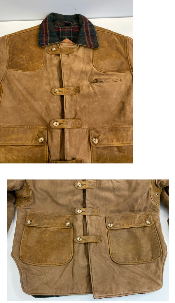ウィリスアンドガイガー Willis & Geiger ハンティング ヌバック レザージャケット ウール チェックライナー  ジャケット ブラウン Mサイズ 101MT-4753