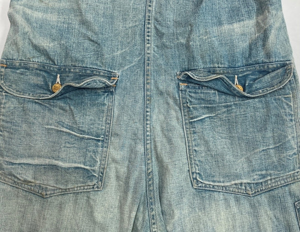 ダブルアールエル RRL OVERALLS オーバーオール オールインワン つなぎ リペア加工 パッチワーク USA製 Ralph Lauren 青 ロゴ つなぎ・オーバーオール ブルー サイズ 4 104MB-186