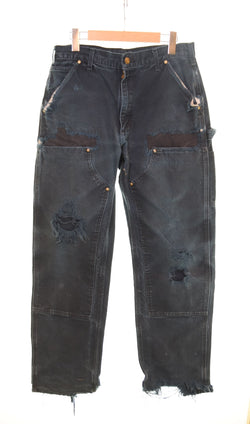 カーハート CarHartt ダブルニー ダメージ ワークパンツ クラッシュ リペア カットオフ パンツ 黒 デニム ブラック 103MB-480
