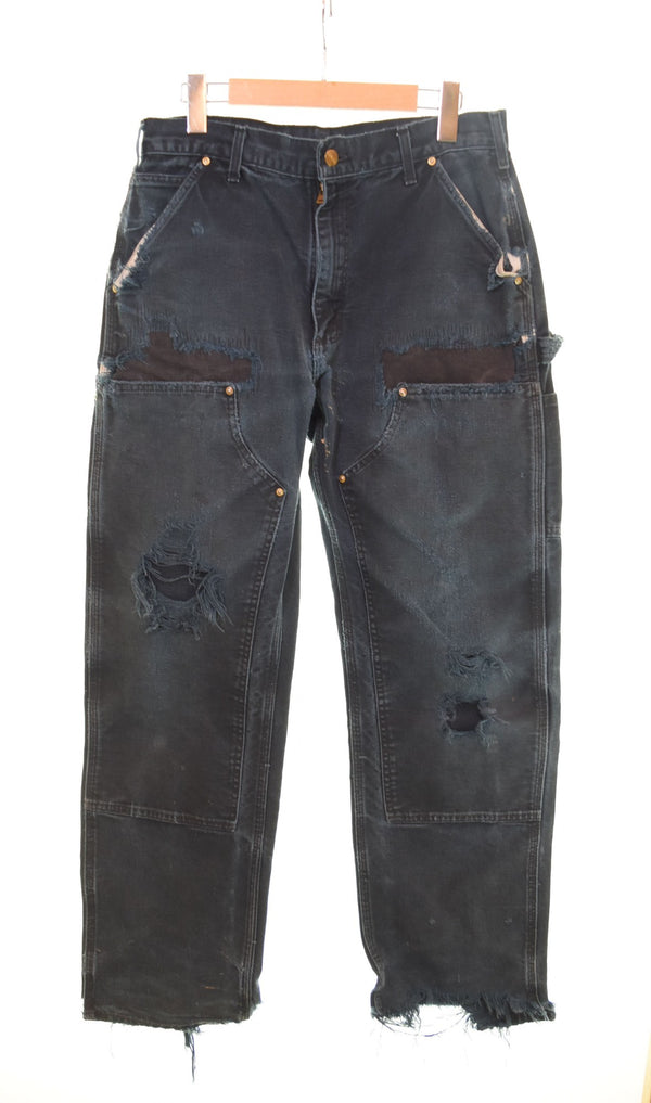 カーハート CarHartt ダブルニー ダメージ ワークパンツ クラッシュ リペア カットオフ パンツ 黒 デニム ブラック 103MB-480