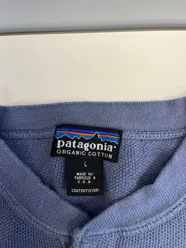 パタゴニア PATAGONIA ヘンリーネック 長袖カットソー USA製 無地 ロンT ブルー Lサイズ 101MT-4778