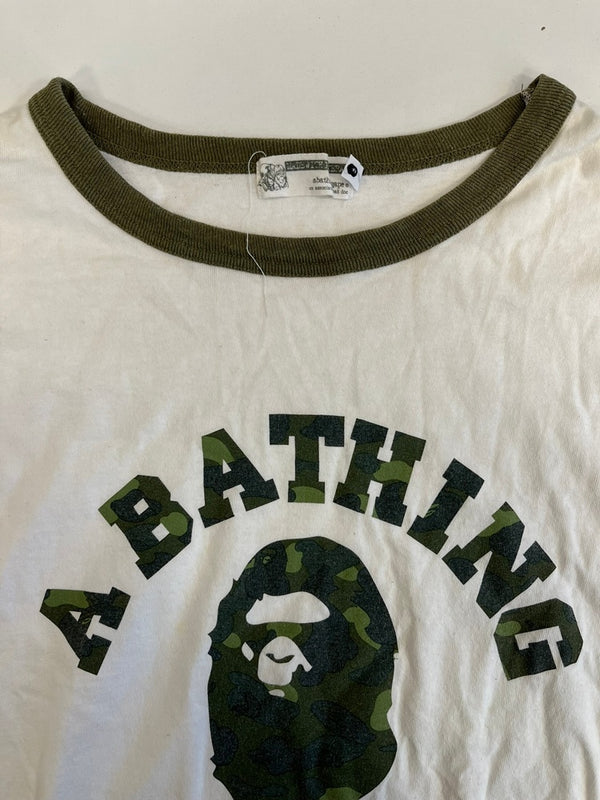ア ベイシング エイプ A BATHING APE 90s 90's 初期 1st CAMO カモフラ柄 リンガーロンT 裏原 ヴィンテージ XL ロンT ホワイト 101MT-5252