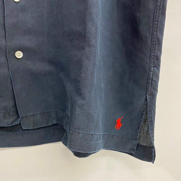 【曜日割引対象外】 ラルフローレン POLO by Ralph Lauren 半袖 オープンカラー リネンシャツ 半袖シャツ ブラック Lサイズ 201MT-4092 VB