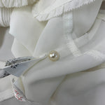 カネコイサオ kaneko isao ワンダフルワールド リボン ブラウス フリル パールボタン 半袖シャツ ホワイト 201LT-434