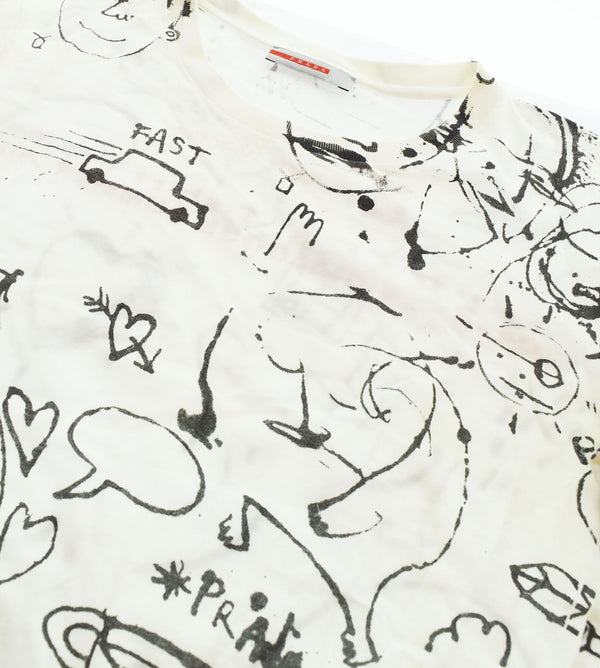 プラダ PRADA 2007ss Adam Neate アダムニートアーカイブ archive 総柄 プリント 半袖Tシャツ 白 Tシャツ ホワイト Lサイズ 103MT-2646