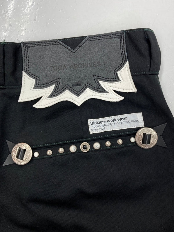 トーガ TOGA ARCHIVES × Dickies ディッキーズ 21AW Flare Pants フレア パンツ ジップフライ ワーク ウエスタン ブーツカット メタル スタッズ 黒 ロゴ TC12-FF521 ボトムスその他 ブラック サイズ 46 104MB-266