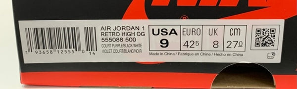 ナイキ NIKE エアジョーダン1 レトロ ハイ OG コートパープル ホワイトブラック  2020 Air Jordan 1 Retro High OG Court Purple White/Black 555088-500  メンズ靴 スニーカー パープル 27cmサイズ 201-shoes1281