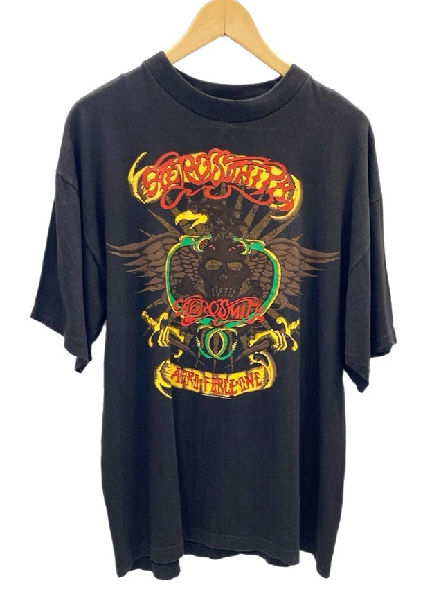 バンドTシャツ BAND-T 90s エアロスミス AEROSMITH 1993 Tour T-Shirt ツアーTシャツ 黒 XL Tシャツ  プリント ブラック LLサイズ 101MT-2382 | 古着通販のドンドンサガール