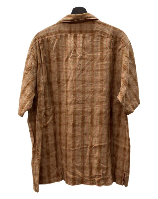 ラルフローレン RalphLauren 90s LINEN S/S OPEN COLLAR SHIRT リネン オープン カラー シャツ 半袖 開襟 茶 HS-RL-YM-0852 半袖シャツ チェック ブラウン Lサイズ 104MT-1505