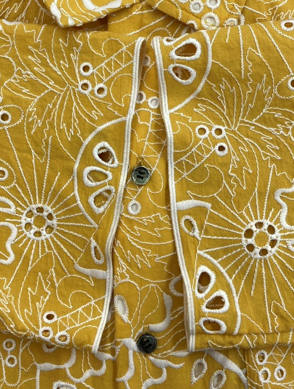 トーガ TOGA VIRILIS 23SS COTTON EMBROIDERY S/S SHIRT エンブロイダリー シャツ キューバ 半袖 刺繍 黄 TV31-FJ305 サイズ 44 半袖シャツ 総柄 イエロー 104MT-1170