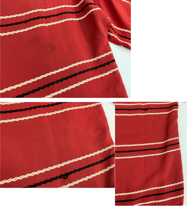 ヴィンテージ vintage 50's 50年代 ロカビリー イタリアンカラー ボックス チェーン ロープ 鎖模様  vintage ヴィンテージ - 半袖シャツ レッド 101MT-4137