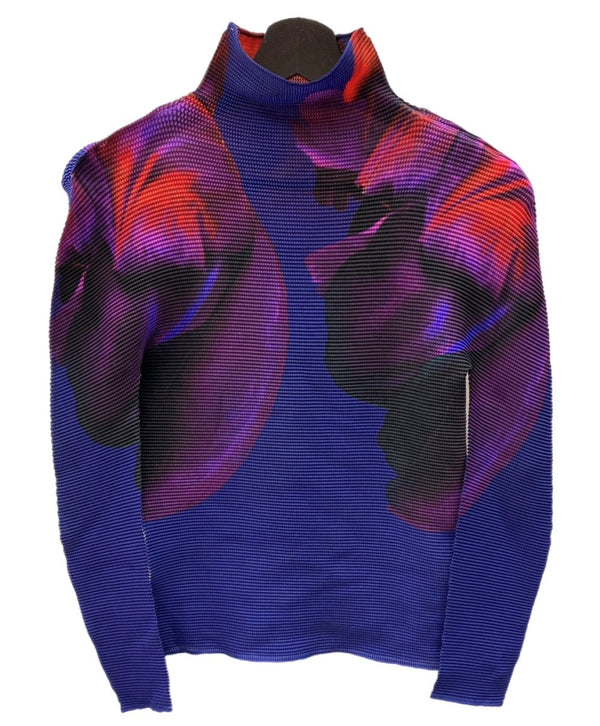 イッセイミヤケ ISSEY MIYAKE ミー me グラデーション シアー トップス ボックスプリーツ BOX PLEATS ポリエステル フィリピン製 パープル系 MULTI COLOR MI01FJ241 長袖カットソー マルチカラー 104LT-238