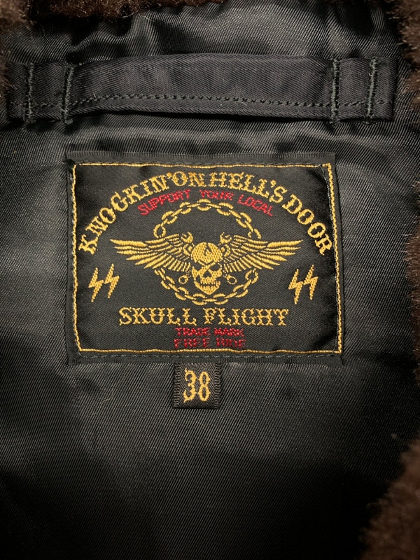 スカルフライト SKULL FLIGHT RIDERS N-3B バイク バイカー インナーリブ コヨーテファー フルジップ BLACK 黒 SIZE38 コート 無地 ブラック 104MT-669