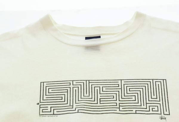 ステューシー STUSSY 90s 90's USA製 紺タグ 迷路プリント グラフィック シングルステッチ Tシャツ ホワイト Lサイズ 103MT-2687