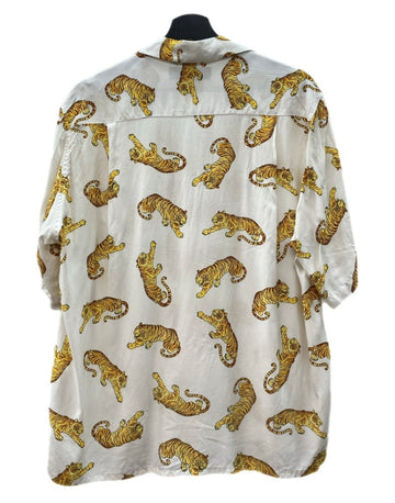 ワコマリア WACKO MARIA OPENCOLOR SHIRT オープンカラー シャツ TIM LEHI ティム リーハイ タイガー 虎 ハワイアン アロハ 開襟 半袖 白 黄 半袖シャツ 総柄 ホワイト Mサイズ 104MT-2330