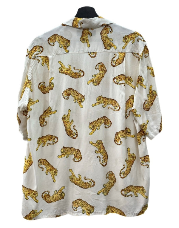 ワコマリア WACKO MARIA OPENCOLOR SHIRT オープンカラー シャツ TIM LEHI ティム リーハイ タイガー 虎 ハワイアン アロハ 開襟 半袖 白 黄 半袖シャツ 総柄 ホワイト Mサイズ 104MT-2330