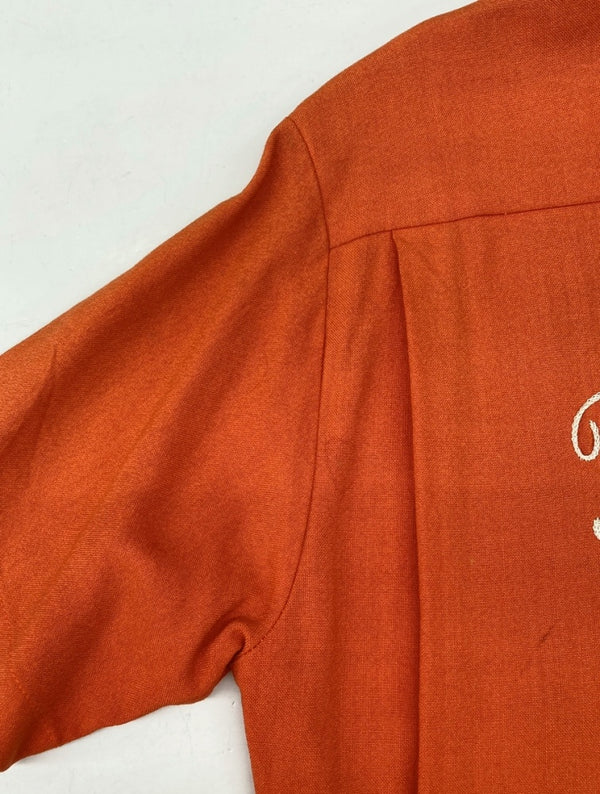 ヴィンテージ vintage 60s 70s Bowling Shirt ボーリング シャツ ANGEL TOWN 刺繍タグ チェーン オープンカラー 半袖 半袖シャツ 刺繍 オレンジ Mサイズ 104MT-1222