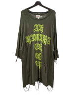 カミヤ KAMIYA PRINTED KNIT TEE プリント ニット Tシャツ ダメージ加工 半袖 セーター 緑 G12TS051 セーター プリント カーキ Mサイズ 104MT-2221