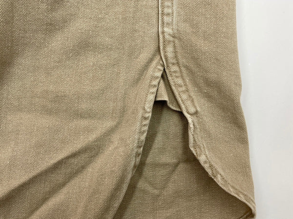 ダブルアールエル RRL 90s 三ツ星タグ プルオーバー ヘリンボーン HBT ミリタリー ワークシャツ マチ付き 長袖シャツ 無地 ベージュ Mサイズ 104MT-2061