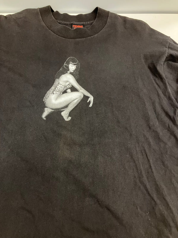 ファッション ヴィクティム FASHION VICTIM 90's 90年代 BETTY PAGE ベティーペイジ ピンナップガール 袖プリント ロンT VINTAGE ヴィンテージ ロンT ブラック Lサイズ 101MT-4460