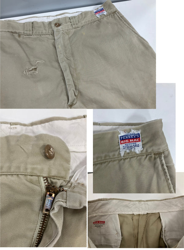 ビッグマック BIG MAC 50’s 50年代 PENNEY'S ペニーズ  青赤タグ チノパン ワークパンツ 尿素ボタン GRIPPER ZIPPER VINTAGE ヴィンテージ チノパン ベージュ - 101MB-739