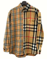 バーバリー Burberry × ゴーシャラブチンスキー Gosha Rubchinskiy オーバーサイズ ノバチェック 切替 フランネル シャツ ウール 毛 長袖シャツ 総柄 ベージュ Sサイズ 104MT-493