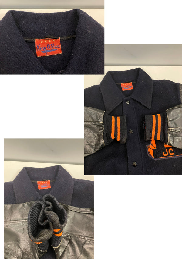 ヴィンテージ vintage 50's 50年代 KING-O-SHEA 襟付き スタジャン バーシティジャケット 袖レザー VARSITY JACKET スタジアム ジャケット ネイビー 101MT-5081