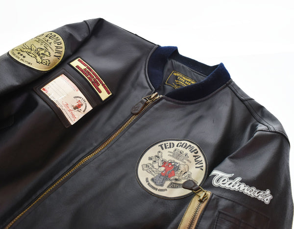 テッドマン TEDMAN TED COMPANY TYPE MA-1 LEATHER レザー MA1 RED DEVIL 豚革 42 ジャケット ブラック 103MT-2195