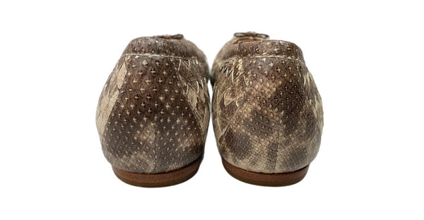 ボッテガヴェネタ BOTTEGA VENETA イントレチャート フラットシューズ バレエシューズ 編み込み リボン ラウンドトゥ レザー イタリア製 BEIGE BROWN ブラウン系 茶色 レディース靴 パンプス ベージュ SIZE36 104S-1014