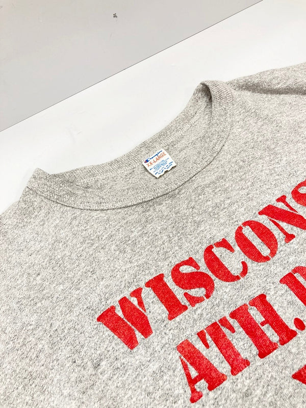 チャンピオン Champion 80s トリコタグ USA製 US古着 カレッジプリントWISCONSIN ATH. DEPT.  ヴィンテージ ラバープリント 3段プリント XXL Tシャツ プリント グレー 3Lサイズ 101MT-2443