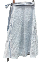 ラルフローレン RalphLauren ポロ POLO リネン ラップスカート 巻きスカート リボン ミモレ丈 LINEN 麻 カンボジア製 水色 BLUE 青 WHITE ホワイト 白 211799317002 スカート ストライプ ブルー XSサイズ 104LB-36